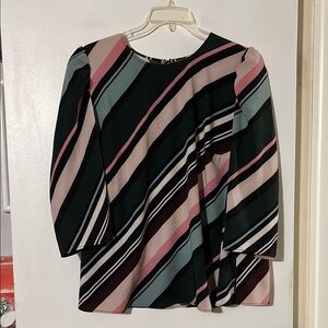 Vince Camuto diagonal striped multi color round neck blouse.